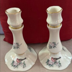 Lenox Serenade Gold-Embellished China Candlestick. One Pair.